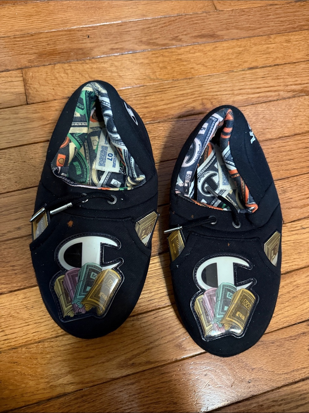 Champion Black Slip-On Loafers with Money Print Lining
